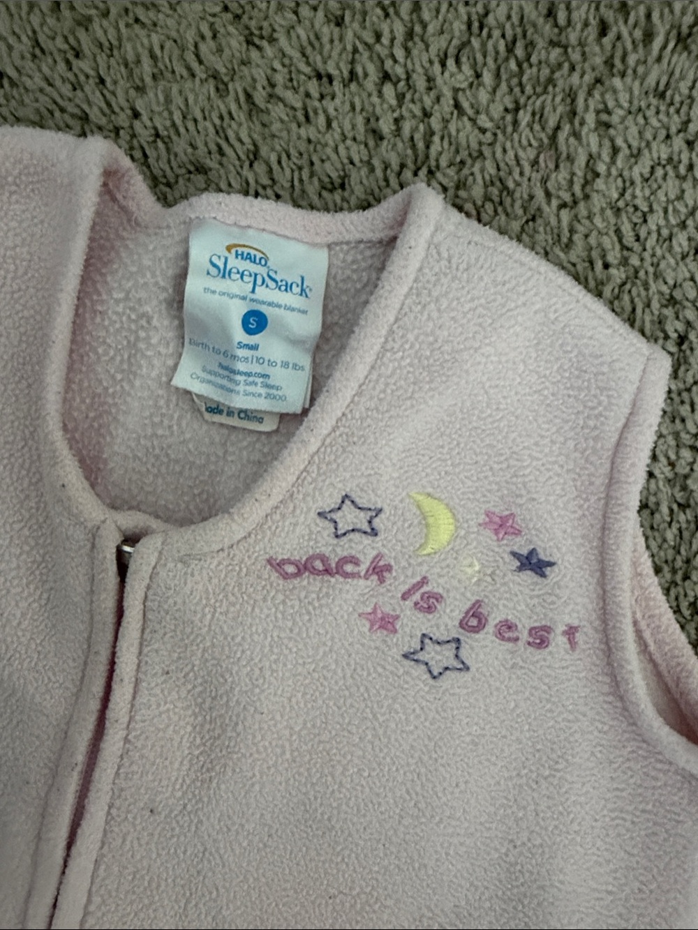 Halo Light Pink Sleeveless Zip-Front Sleep Sack with Star Embroidery